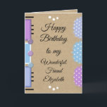 Cartão Best friend birthday rustic purple<br><div class="desc">Personalize this rustic Birthday Card for your wonderful Friend.
Designed in purple,  blue,  lilac and white.
Wishing you a birthday as beautiful and lovely as you.
Remember to make a wish.
*Kraft graphic effect background.
*Real Kraft card is not used</div>