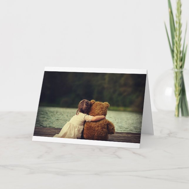 Cartão Best Friends A Little Girl and Her Teddy Bear (Frente)