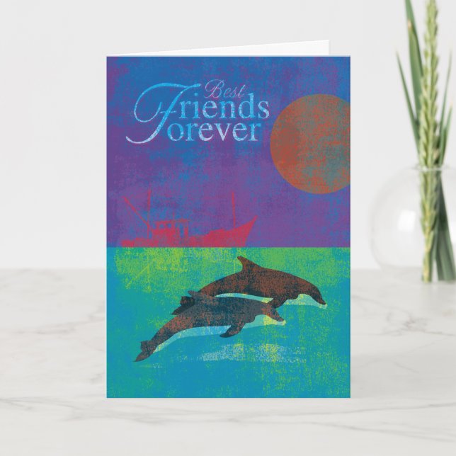 Cartão Best Friends Forever Dolphins in Sea Painting (Frente)