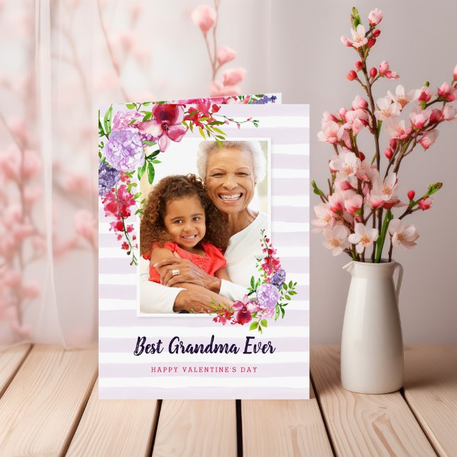 Cartão Best Grandma Ever Valentine's Day Photo Greeting (Criador carregado)