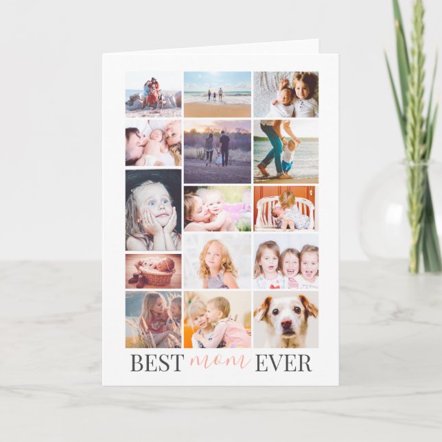 Cartão Best mom pink mother's day 15 photo collage grid (Frente)