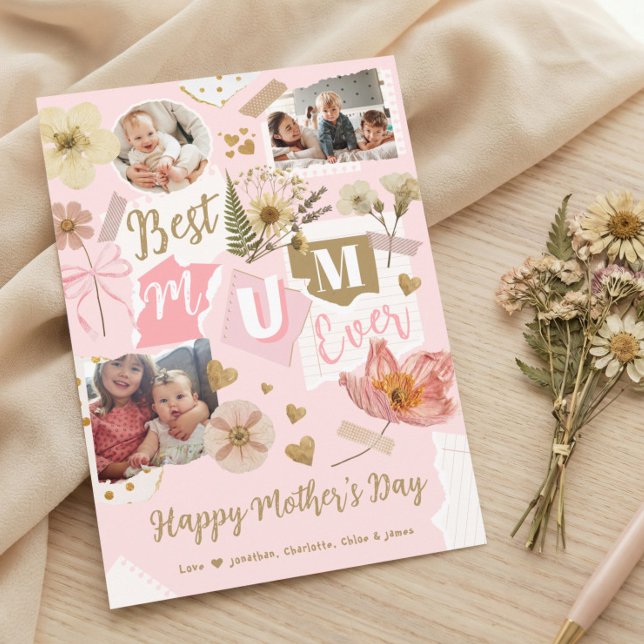 Cartão Best Mum Ever Mother's Day Scrapbook Photo Collage (Best Mum Ever Mother's Day Scrapbook Photo Collage Card)