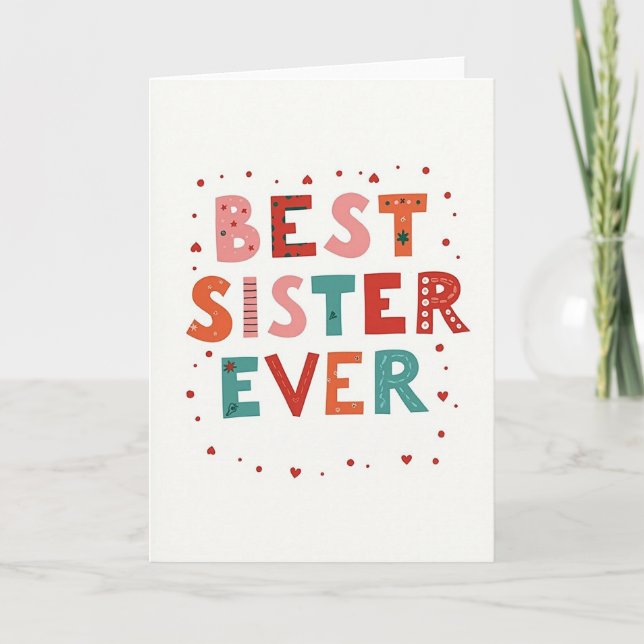 Cartão Best Sister Ever Hearts Dots Card (Frente)