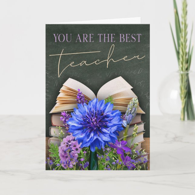 Cartão Best Teacher Chalkboard Floral Card (Frente)