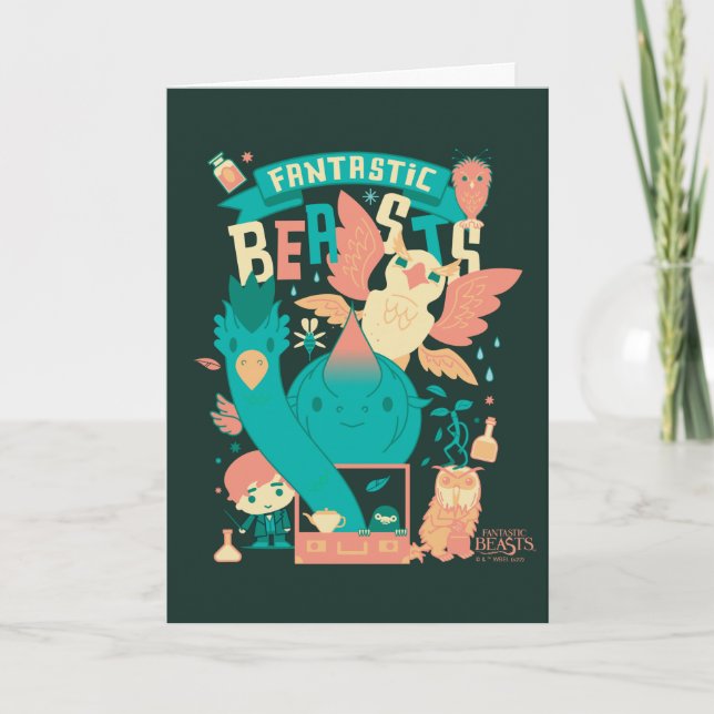 Cartão Bestas Fantásticas De Cartoon Com Newt Scamander (Frente)