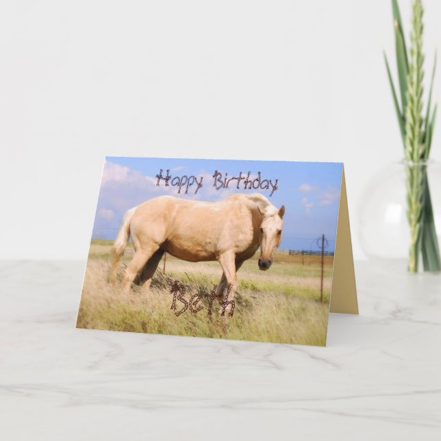Cartão Beth Happy Birthday Palomino Horse Card (Frente)