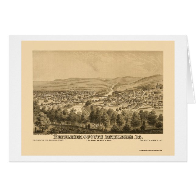 Cartão Bethlehem & Bethlehem sul, mapa panorâmico 1877 do (Frente Horizontal)