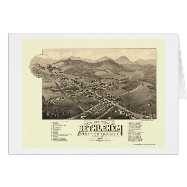 Cartão Bethlehem, mapa panorâmico do NH - 1883 (Frente Horizontal)
