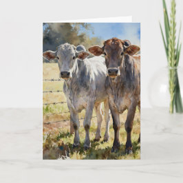 Cartão Bezerras Brahman em Aquarelas