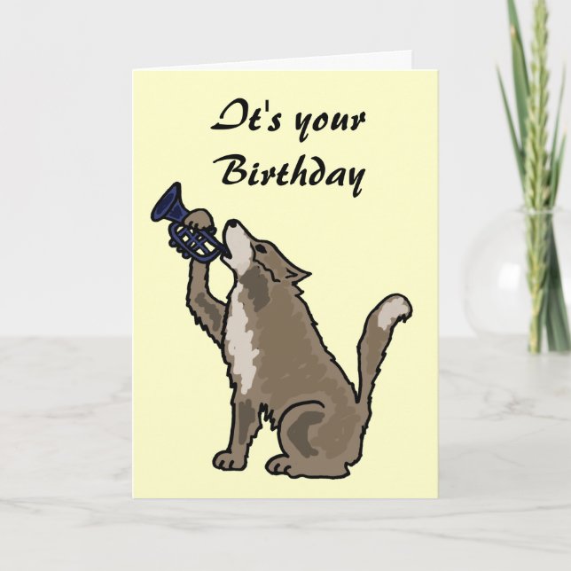 Cartão BH- Fun Wolf Playing the Trumpet Birthday Card (Frente)