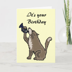 Cartão BH- Fun Wolf Playing the Trumpet Birthday Card