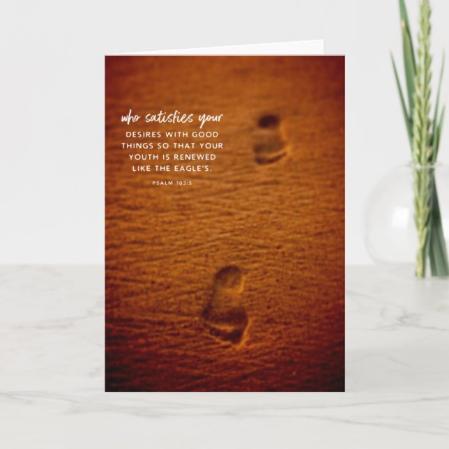 Cartão Bible Verse Footprints Sand Psalm 103:5 (Frente)