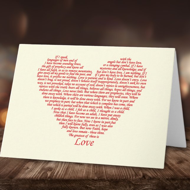 Cartão Bíblia 1 Corinthians 13 Love Heart Art Design (Love bible quote 1 Corinthians 13 heart art greetings card)