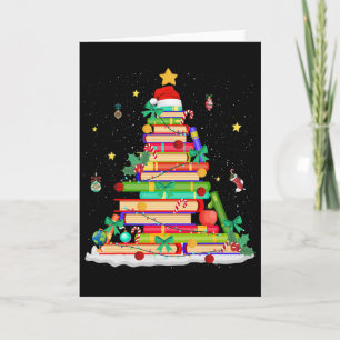 Cartão Biblioteca de Livros de Natal Árvore Luzes Bibliot