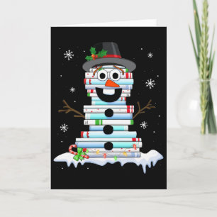 Cartão Bibliotecário de Pilha de Livros de Boneco de Neve