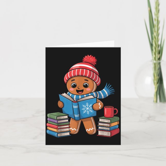 Cartão Bicho-Papão de Natal Gingerbread Lendo Livros Dive (Frente)