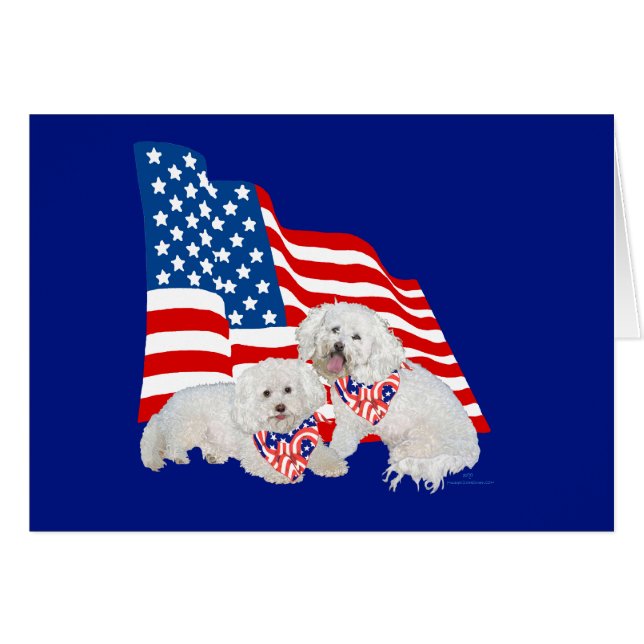 Cartão Bichon Frise American Flag (Frente Horizontal)