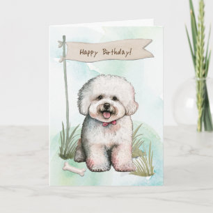 Cartão Bichon Frise Dog Lá Fora Sob Sinal De Aniversário