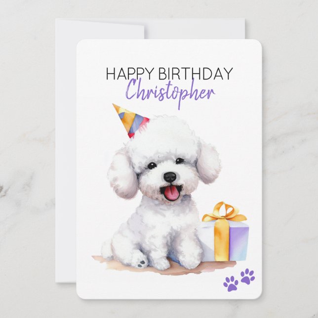 Cartão Bichon Frise Dog Personalizado Feliz Aniversário F (Frente)