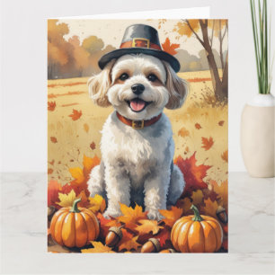 Cartão Bichon Frise em Folhas de Outono Arte de Ação de G