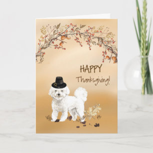 Cartão Bichon Frise Funny Pilgrim Hat Ação de Graças