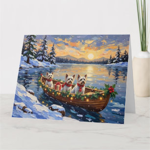Cartão Bichon Frise Natal Barco Férias