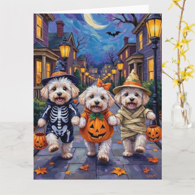 Cartão Bichon Frise para Tratar Figurinos de Halloween (Flor Amarela)