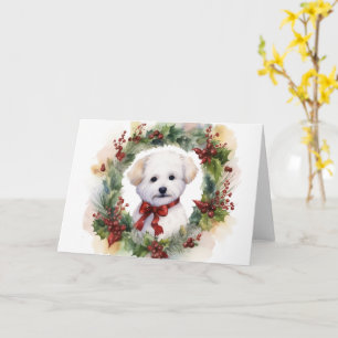 Cartão Bichon Frise Wreath Festivo Pup