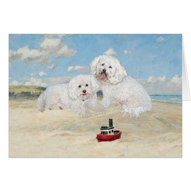 Cartão Bichons na Praia (Frente Horizontal)
