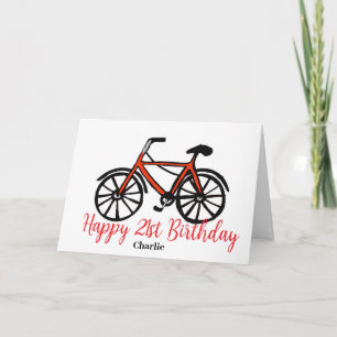 Cartão bicicleta aniversário de 21 anos red
