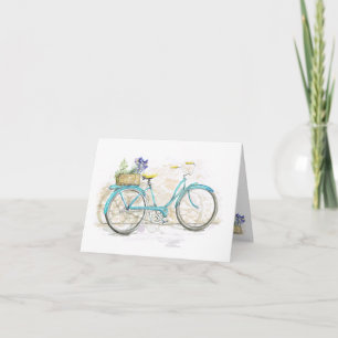 Cartão Bicicleta Aqua Watercolor com Cesto