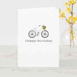 Cartão Bicicleta Branca Feliz Aniversário NOME Flor Baske