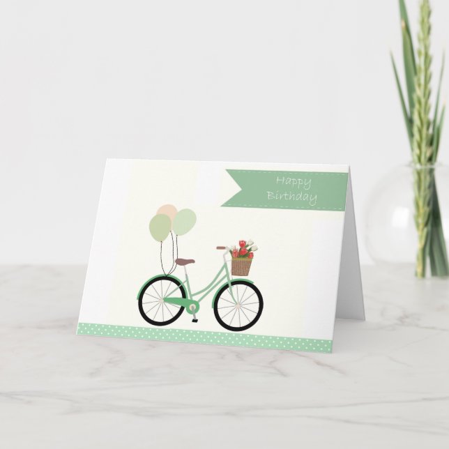 Cartão Bicicleta e Rosa Aniversário (Frente)