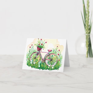 Cartão Bicicleta floral de primavera de aquarelas persona