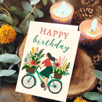 Bicicleta Marinha com Flores Feliz Aniversário