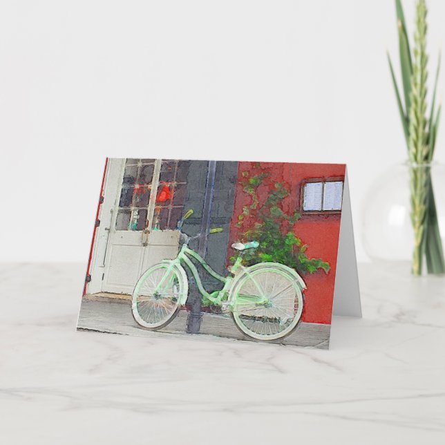 Cartão Bicicleta Verde Na Dentro De Vazio De Brushstrokes (Frente)