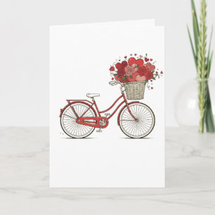 Cartão Bicicleta Vermelha Retro com Rosas e Corações Arte