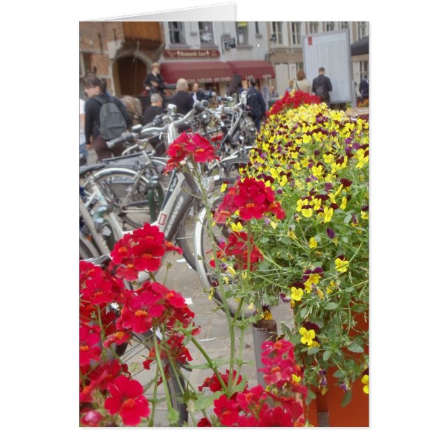 Cartão Bicicletas, centro da cidade histórico de Bruges, (Frente)