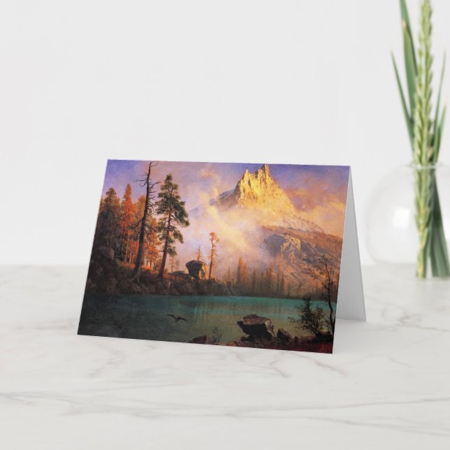 Cartão Bierstadt - lago de montanha, arte (Frente)