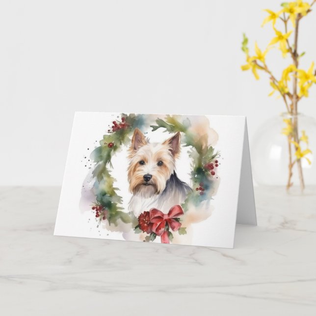 Cartão Biewer Terrier Christmas Wreath Festivo Pup (Flor Amarela)