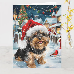 Cartão Biewer Terrier Dog Winter Wonderland Natal Joy