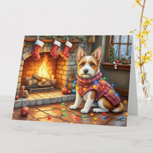 Cartão Biewer Terrier Fireplace with Christmas Lights (Flor Amarela)
