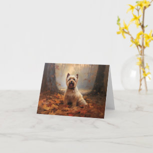 Cartão Biewer Terrier no Outono Folhas Caídas Inspiram