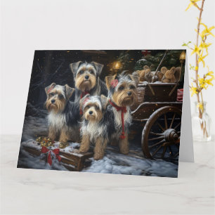 Cartão Biewer Terrier Snowy Sleigh Decor de Natal