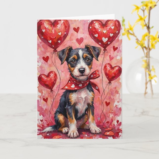 Cartão Biewer Terrier Valentine’s Day Dog with Hearts Red (Flor Amarela)