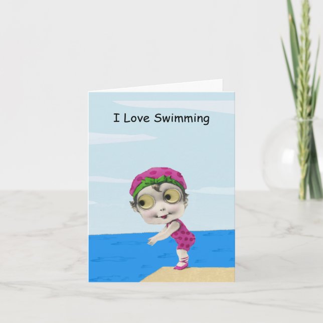 Cartão Big Eyed Girl Swimmer Note Card (Frente)