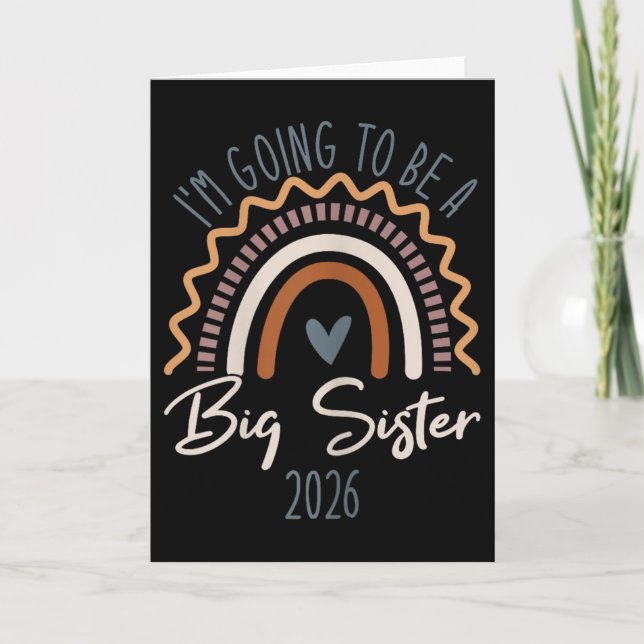 Cartão Big Sister 2026 Girls Rainbow Big Sis Sibling  (Frente)