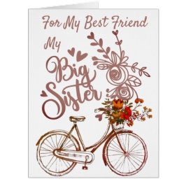 Cartão Big Sister Forever Friend Bicycle Basket Floral