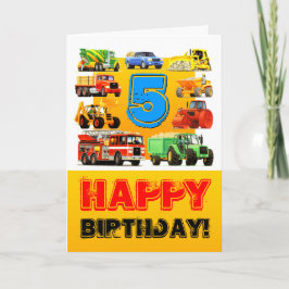 Cartão Big Trucks 5 Birthday