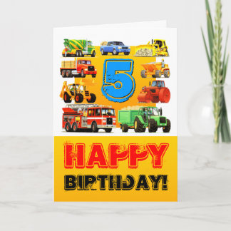 Cartão Big Trucks 5 Birthday
